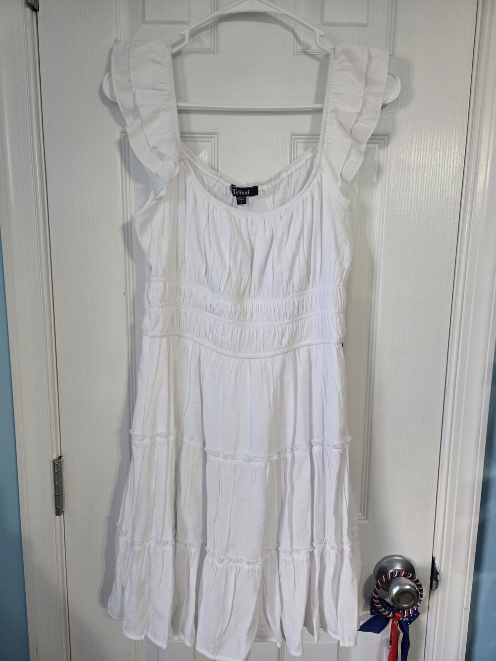 Trixxi White Ruffle Strap Tiered Dress